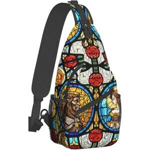 Women Black Beauty and Beast Fairytale Glass Chest Casual Hiking Bag